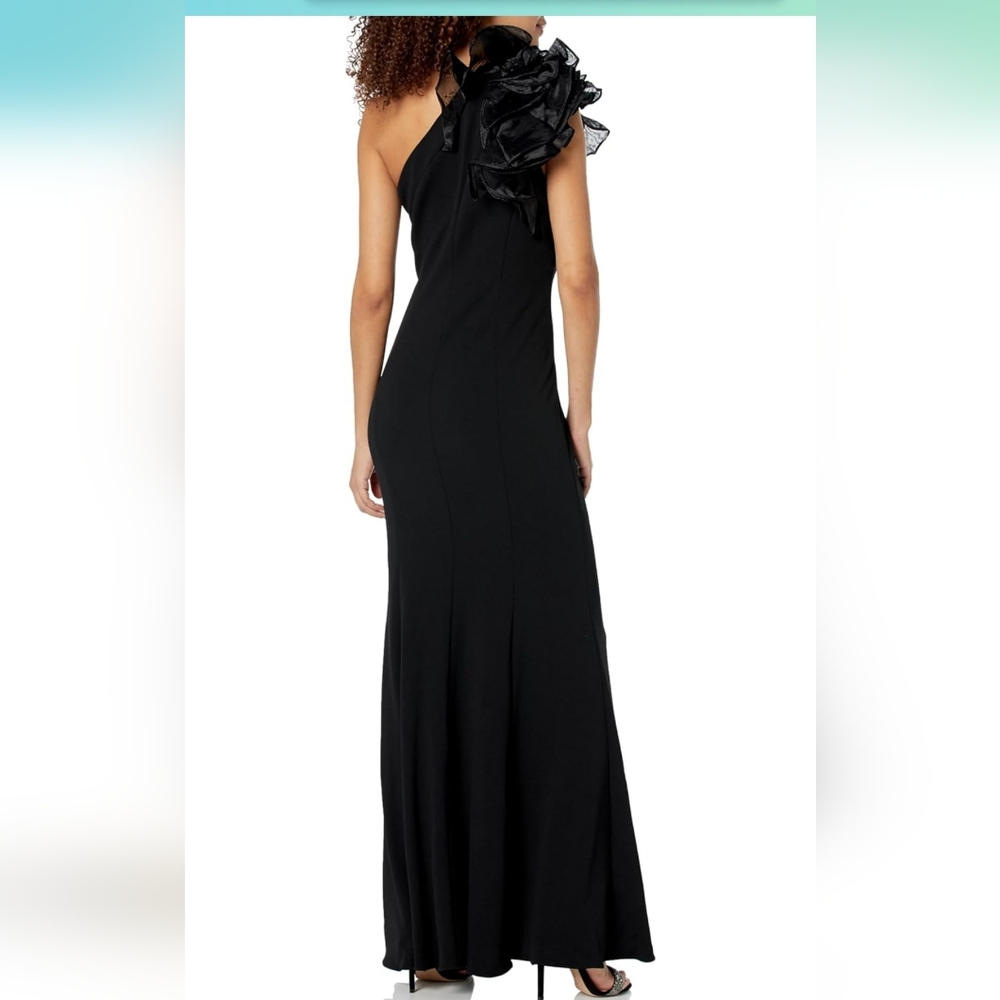 Aidan mattox by Adrianna papell organza ruffle one shoulder gown - Picture 7 of 11